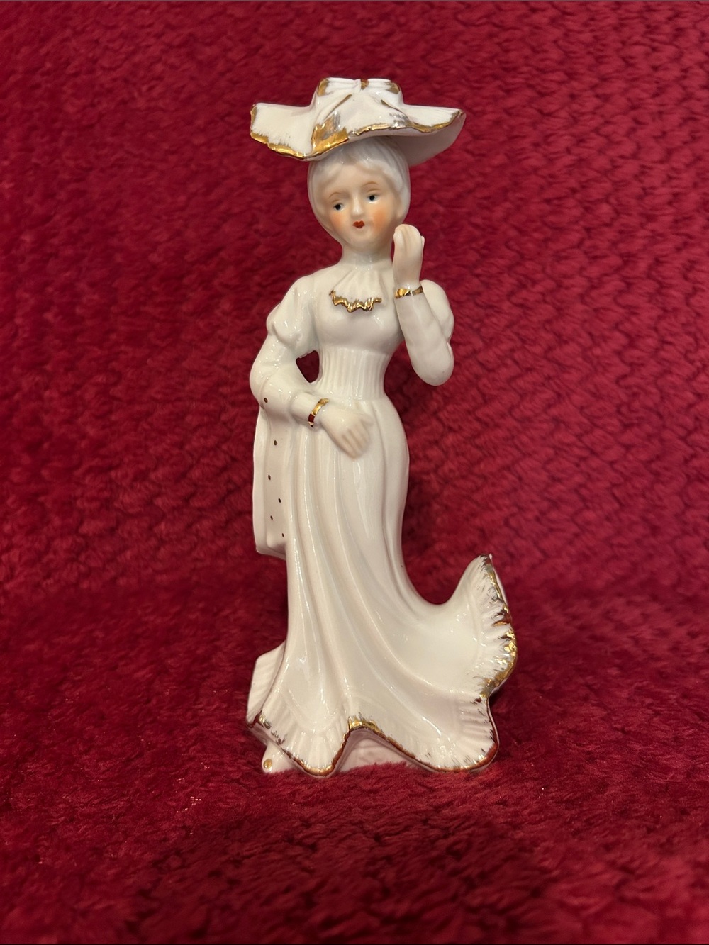 Porcelain Victorian Lady Figurine with Gold Trim